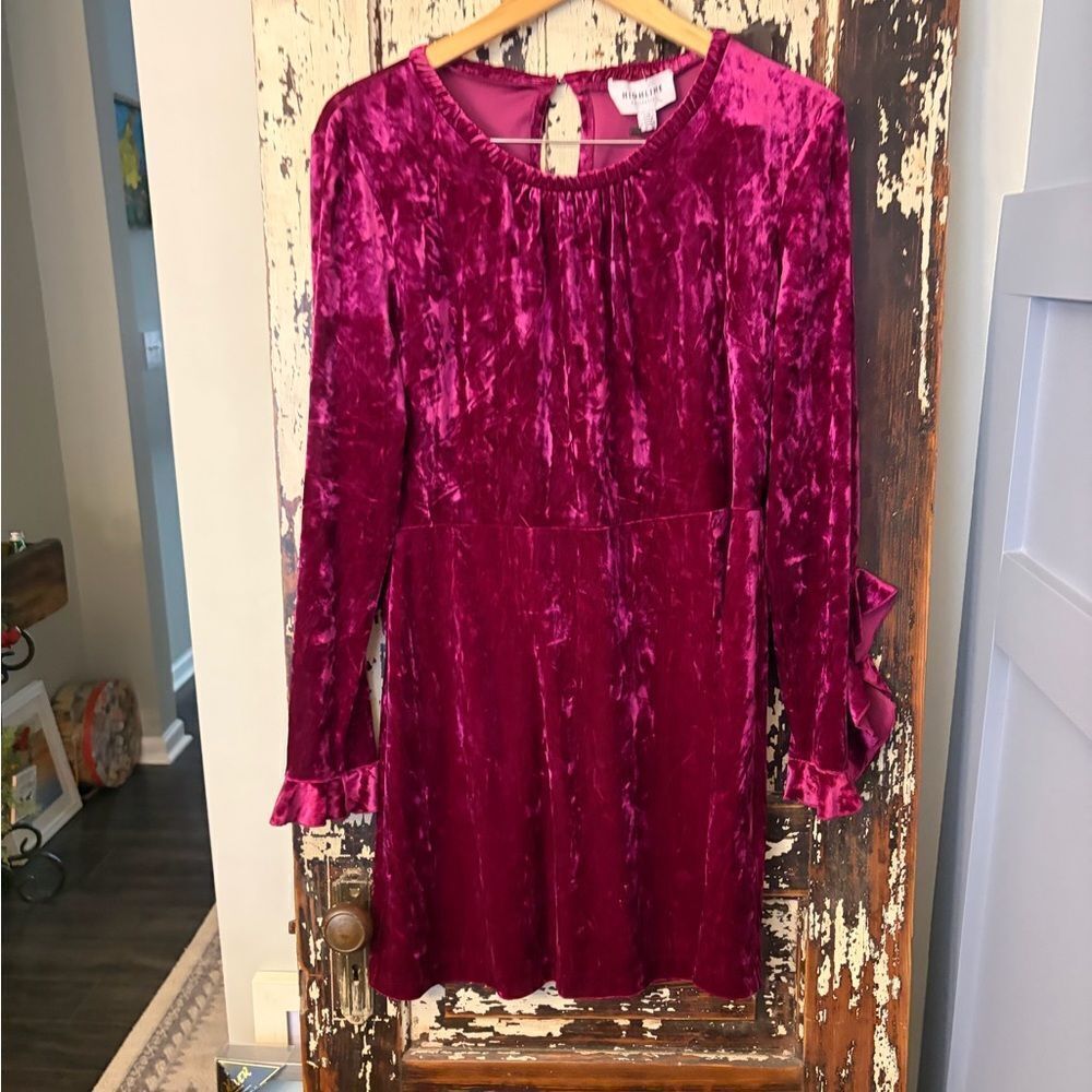 Highline velvet crushed velvet key hole women’s mini dress. Gorgeous color. NWT